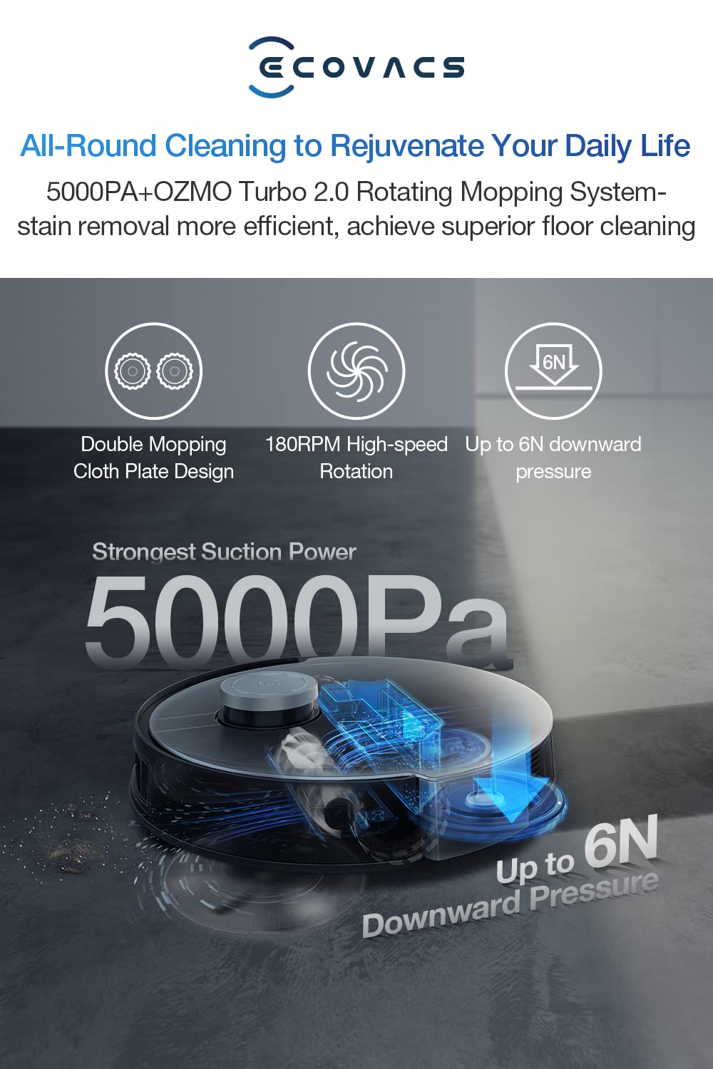 ECOVACS Deebot X1 Turbo Robot Vacuum Cleaner, Sweeping and Mopping, Auto-wash mop, 5000 pa Strong Suction Power, AIVI 3D and OZMO Turbo 2.0 Technology(2 Year Warranty by ECOVACS)