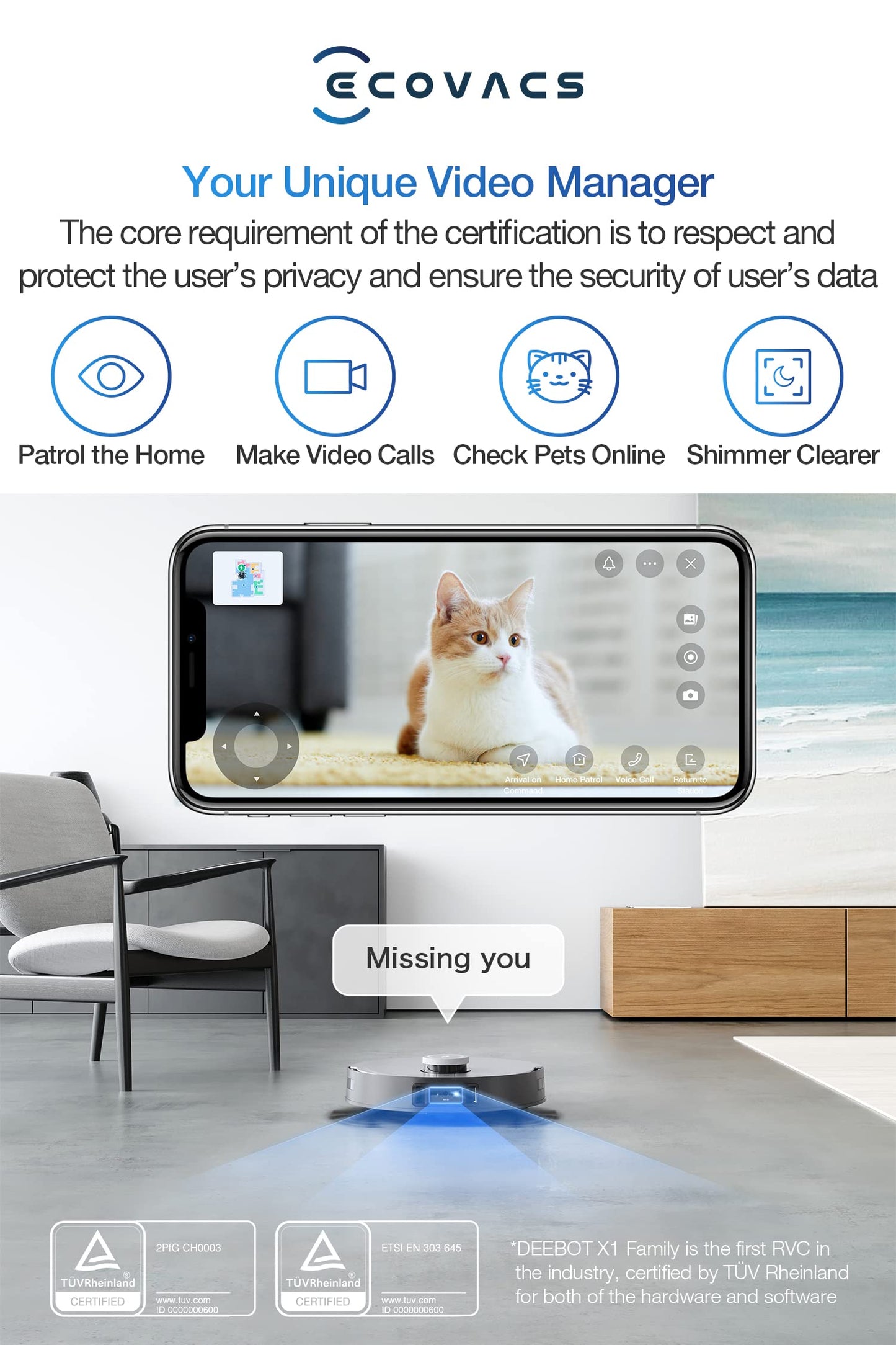 ECOVACS Deebot X1 Turbo Robot Vacuum Cleaner, Sweeping and Mopping, Auto-wash mop, 5000 pa Strong Suction Power, AIVI 3D and OZMO Turbo 2.0 Technology(2 Year Warranty by ECOVACS)