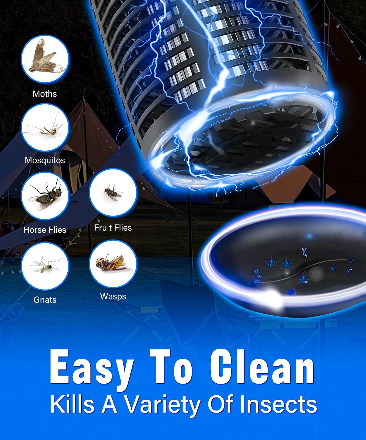 Bug Zapper Electric Fly Trap, Mosquito Zapper 4200V Fly Repellent, Mosquito Killer Indoor Bug Trap, Insect Mosquitoes Trap Lamp, Outdoor Bug & Mosquito Zapper Waterproof for Garden & Camp