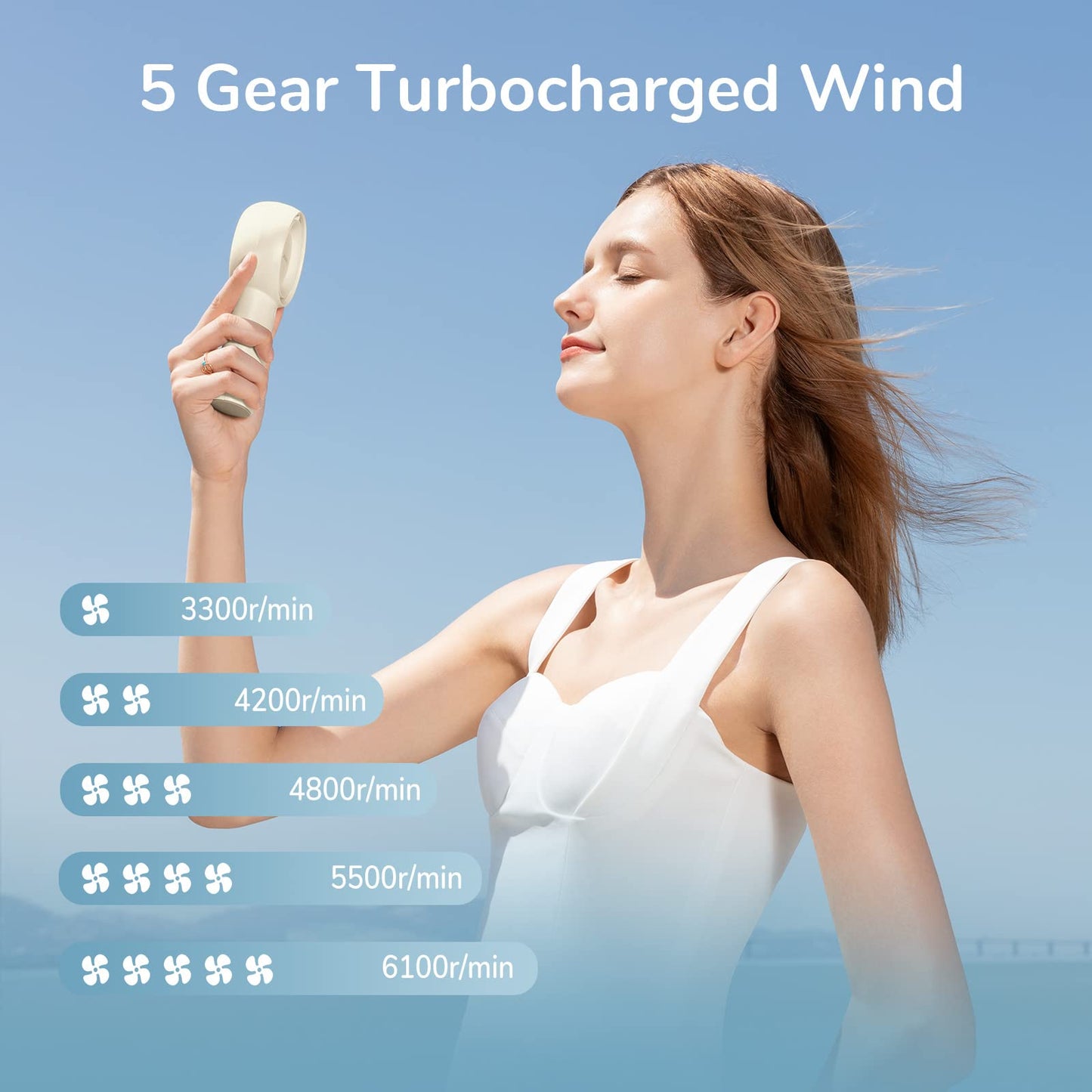 JISULIFE Handheld Turbo Fan [16H Max Cooling Time] Mini Portable Hand Fan, 4000mAh USB Rechargeable Personal Fan, Battery Operated Small Pocket Fan with 5 Speeds for Travel/Outdoor/Home/Office - Brown